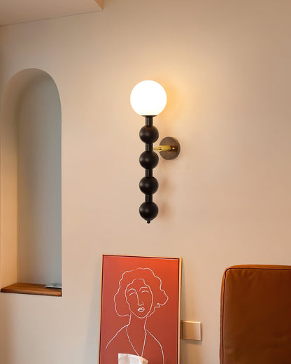 Selene Gourd Wall Lamp with Walnut Beaded Design and Warm Glow