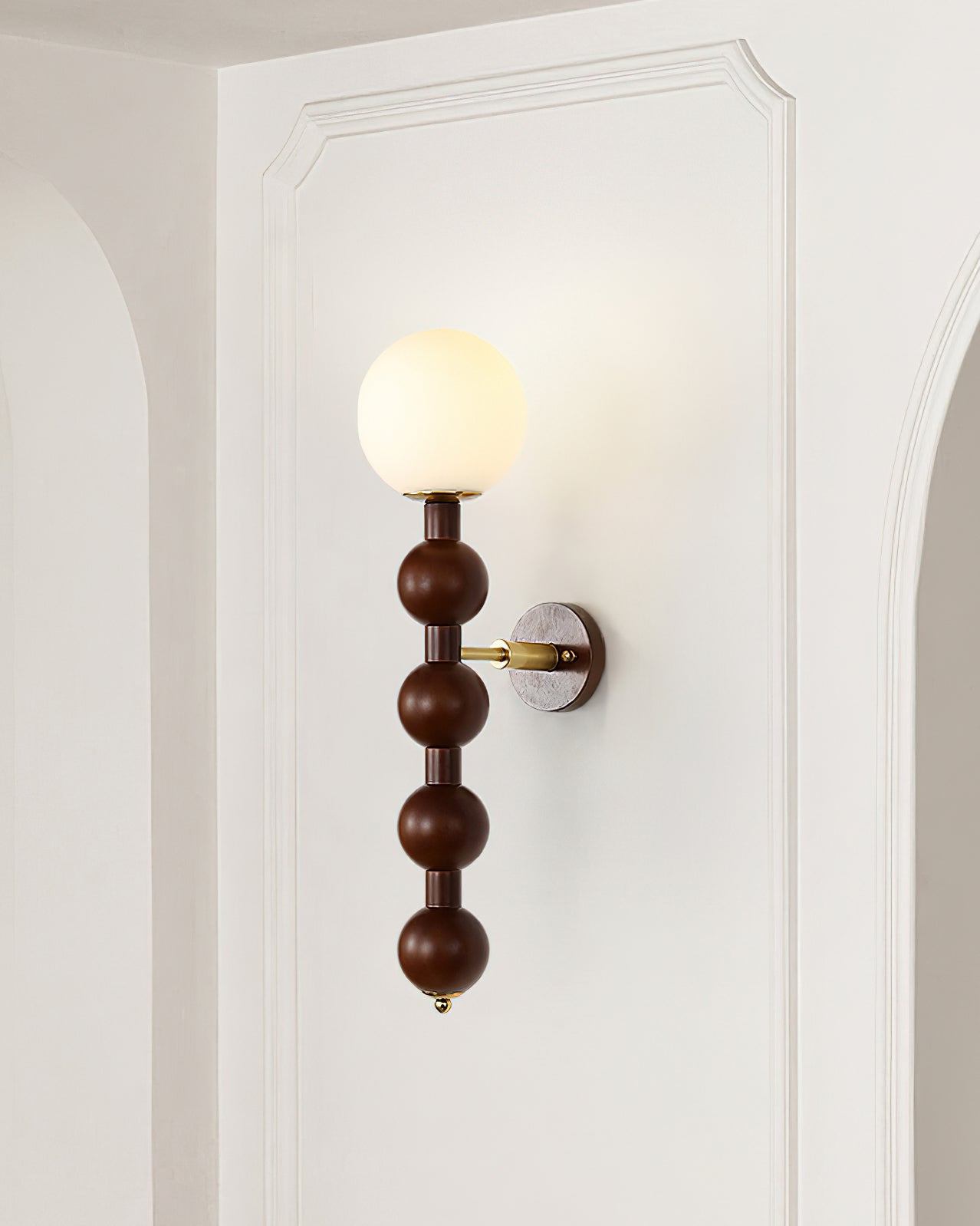 Selene Gourd Wall Lamp with Walnut Beaded Design and Warm Glow