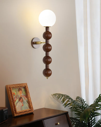 Selene Gourd Wall Lamp with Walnut Beaded Design and Warm Glow