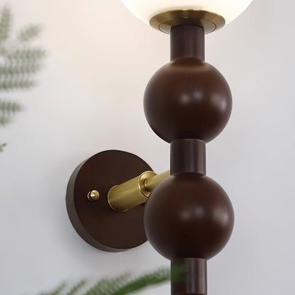 Selene Gourd Wall Lamp with Walnut Beaded Design and Warm Glow