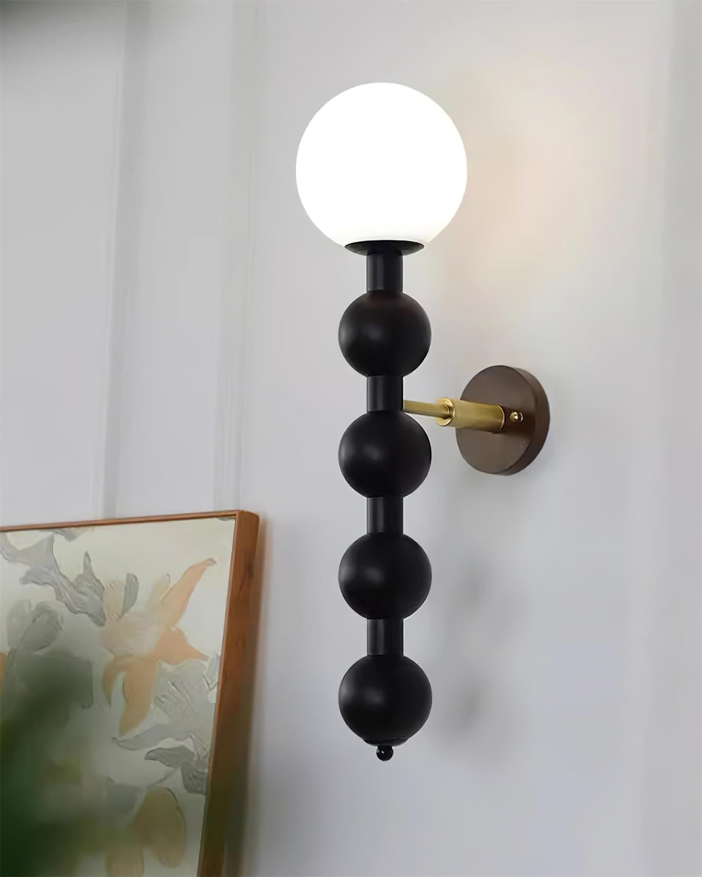 Selene Gourd Wall Lamp with Walnut Beaded Design and Warm Glow
