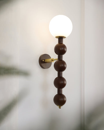 Selene Gourd Wall Lamp with Walnut Beaded Design and Warm Glow