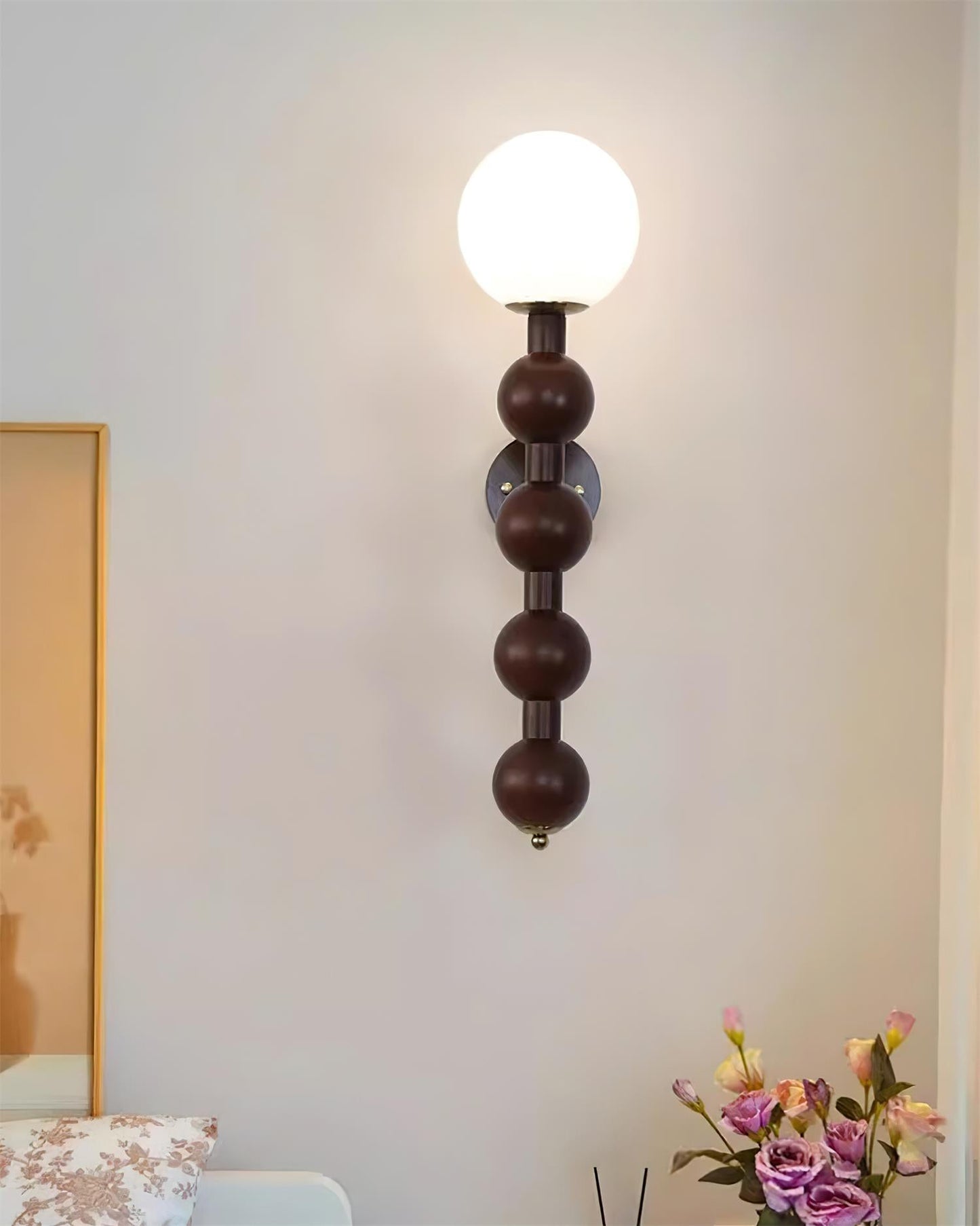 Selene Gourd Wall Lamp with Walnut Beaded Design and Warm Glow