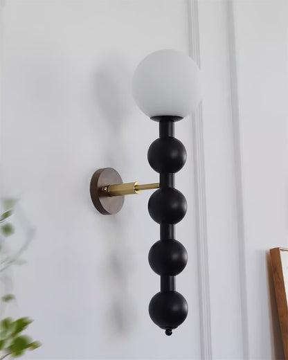 Selene Gourd Wall Lamp with Walnut Beaded Design and Warm Glow