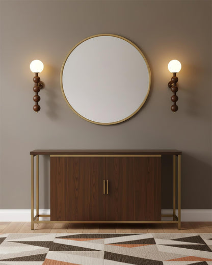 Selene Gourd Wall Lamp with Walnut Beaded Design and Warm Glow