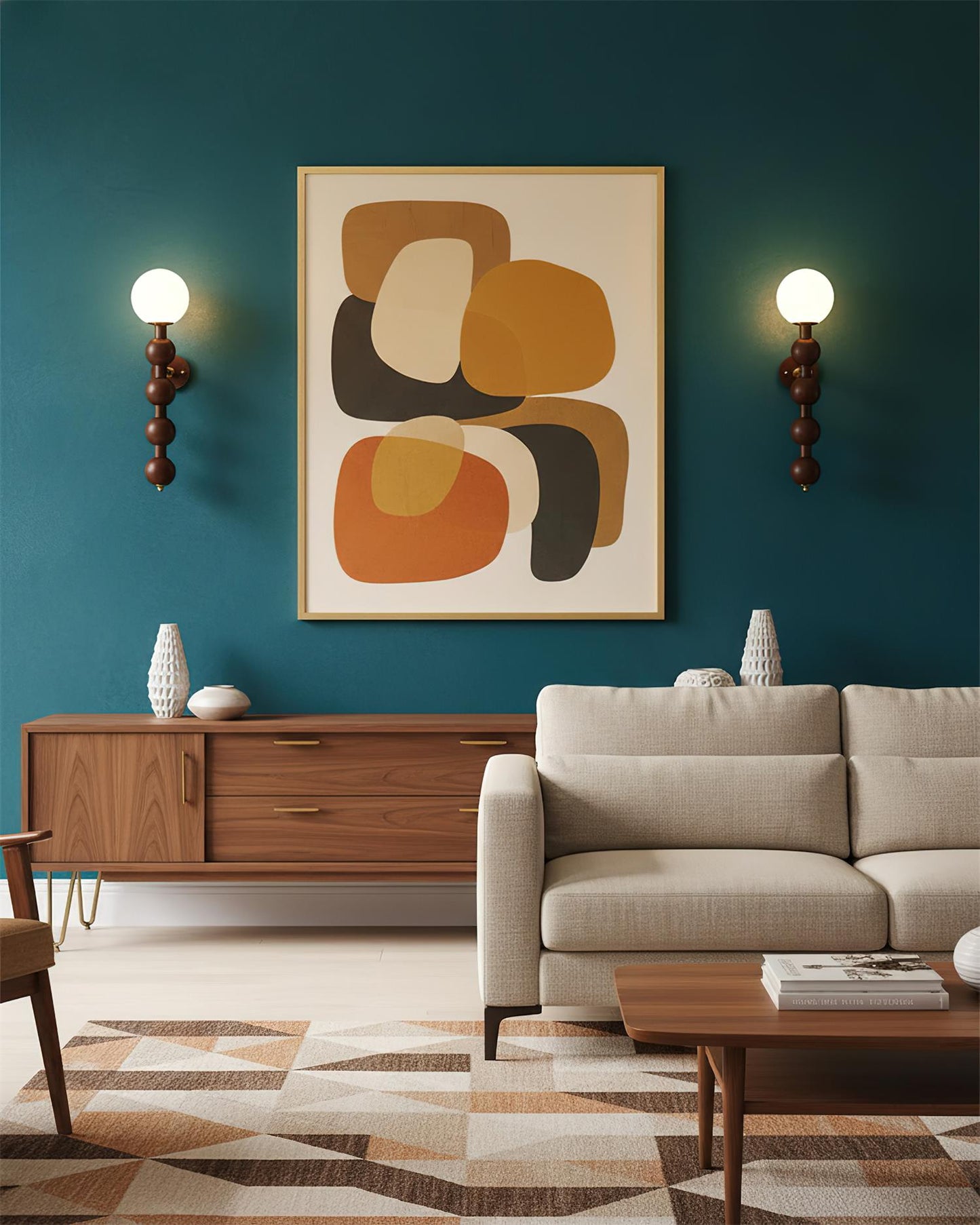Selene Gourd Wall Lamp with Walnut Beaded Design and Warm Glow