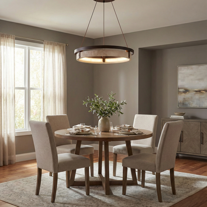 Laurent Ring Chandelier, Travertine Stone with Integrated LED