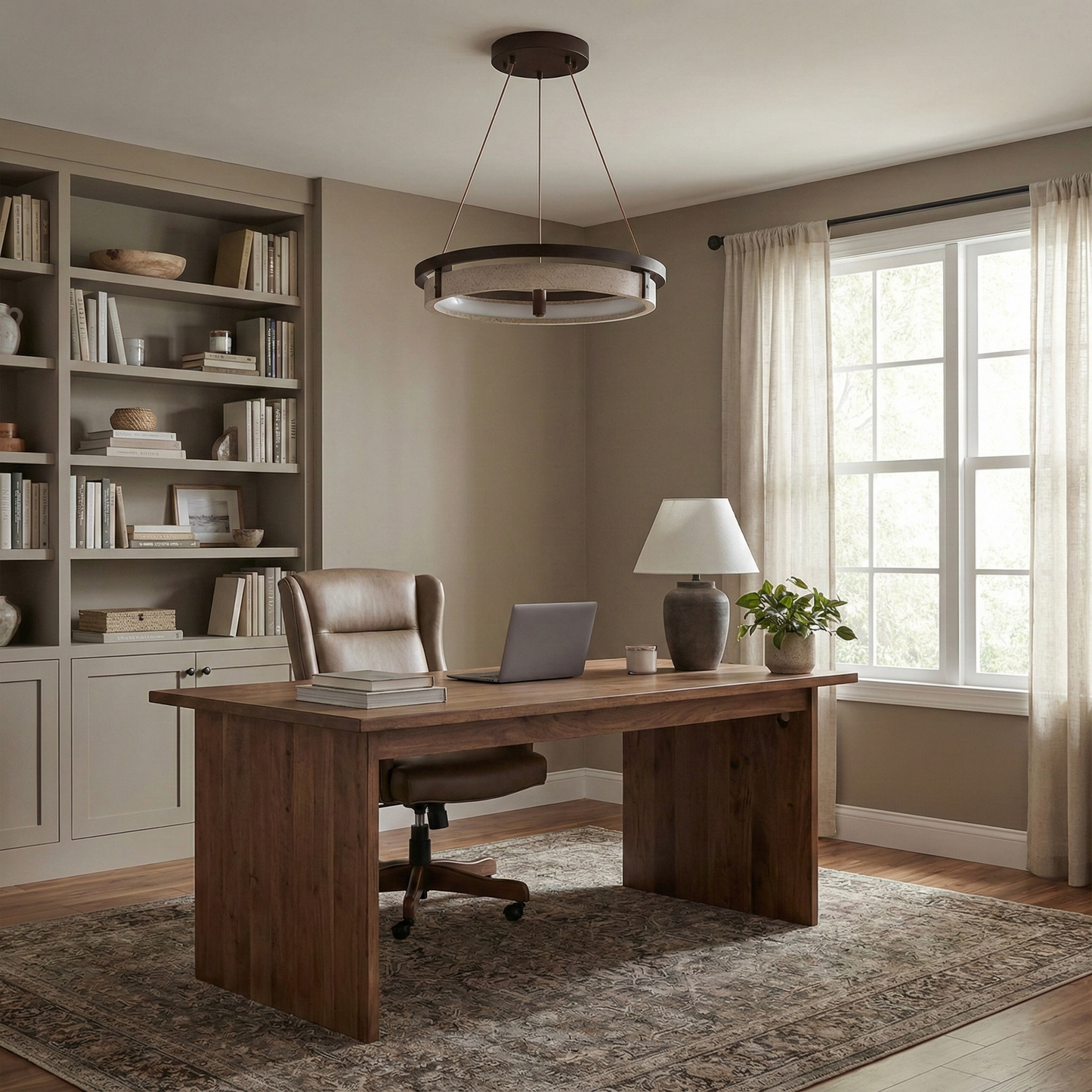 Laurent Ring Chandelier, Travertine Stone with Integrated LED
