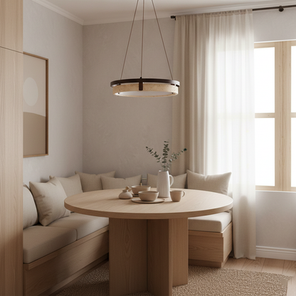 Laurent Ring Chandelier, Travertine Stone with Integrated LED
