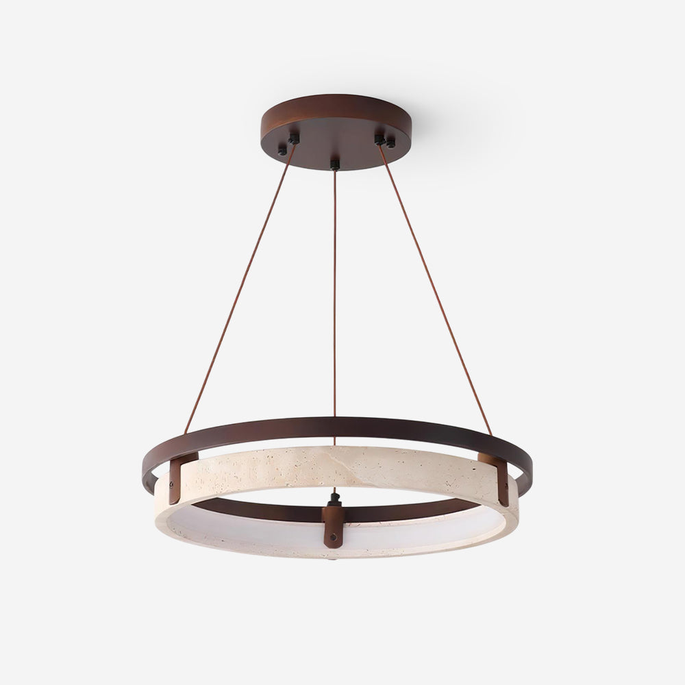 Laurent Ring Chandelier, Travertine Stone with Integrated LED