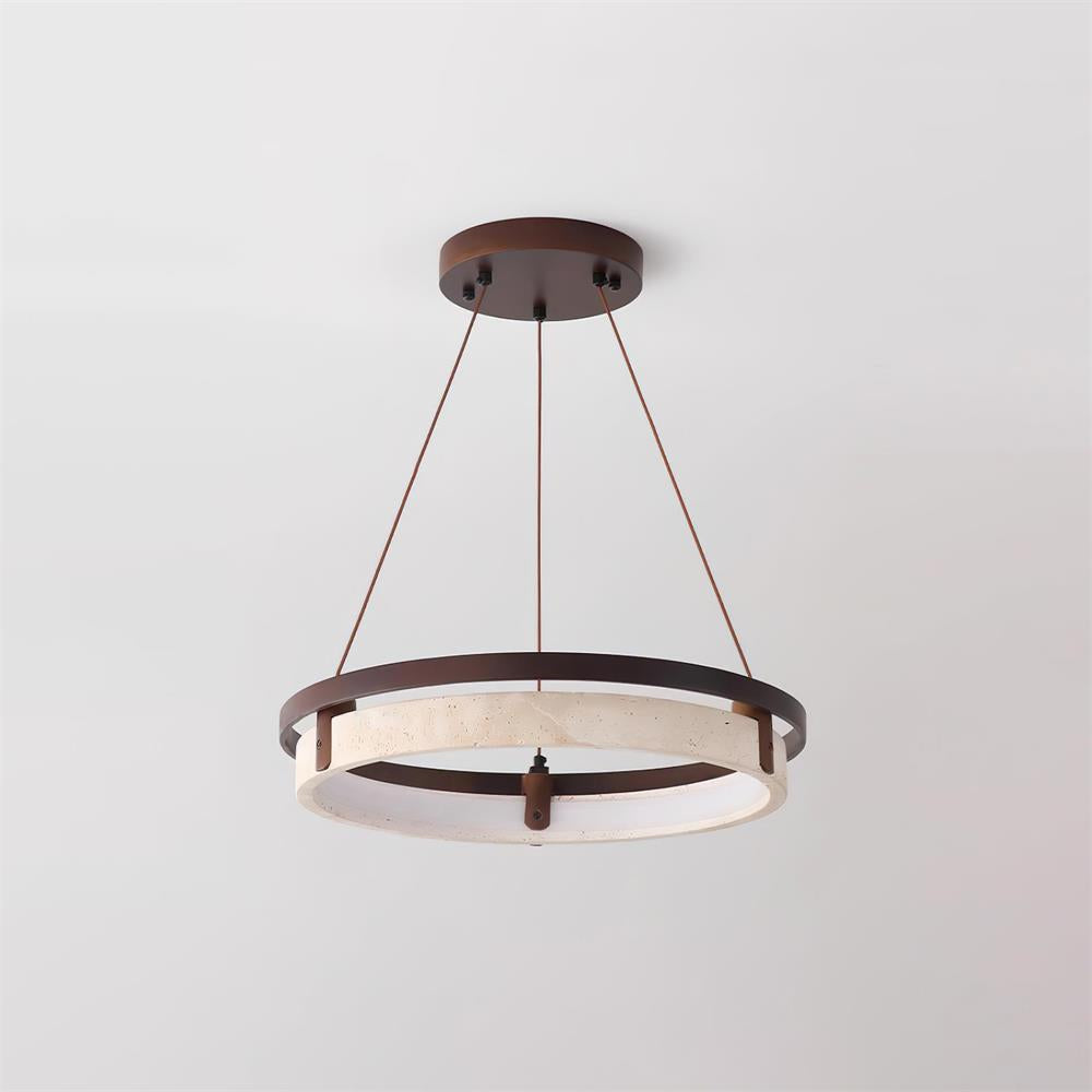 Laurent Ring Chandelier, Travertine Stone with Integrated LED