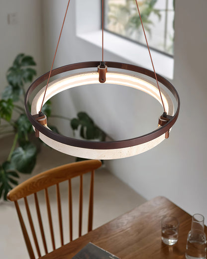 Laurent Ring Chandelier, Travertine Stone with Integrated LED
