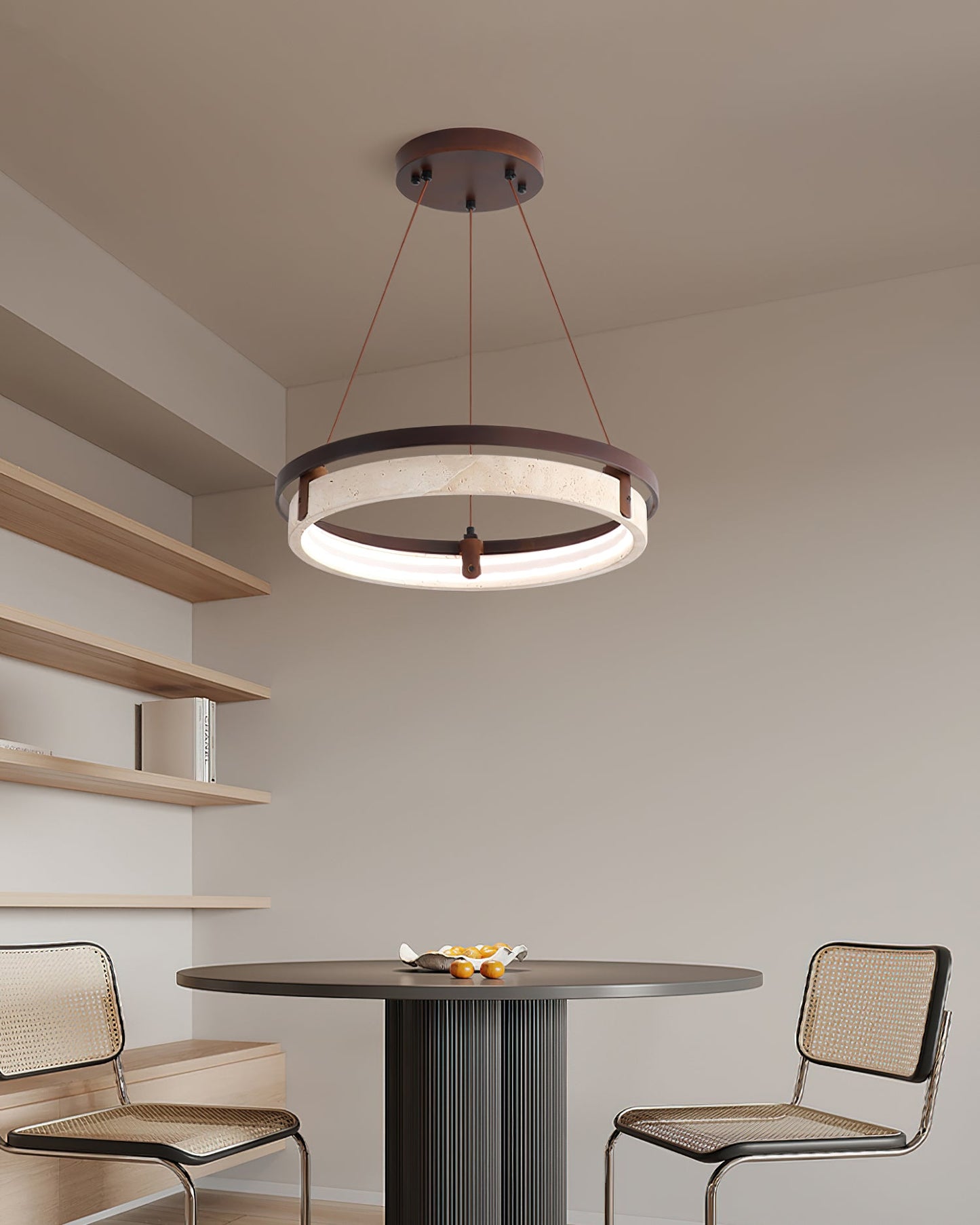 Laurent Ring Chandelier, Travertine Stone with Integrated LED