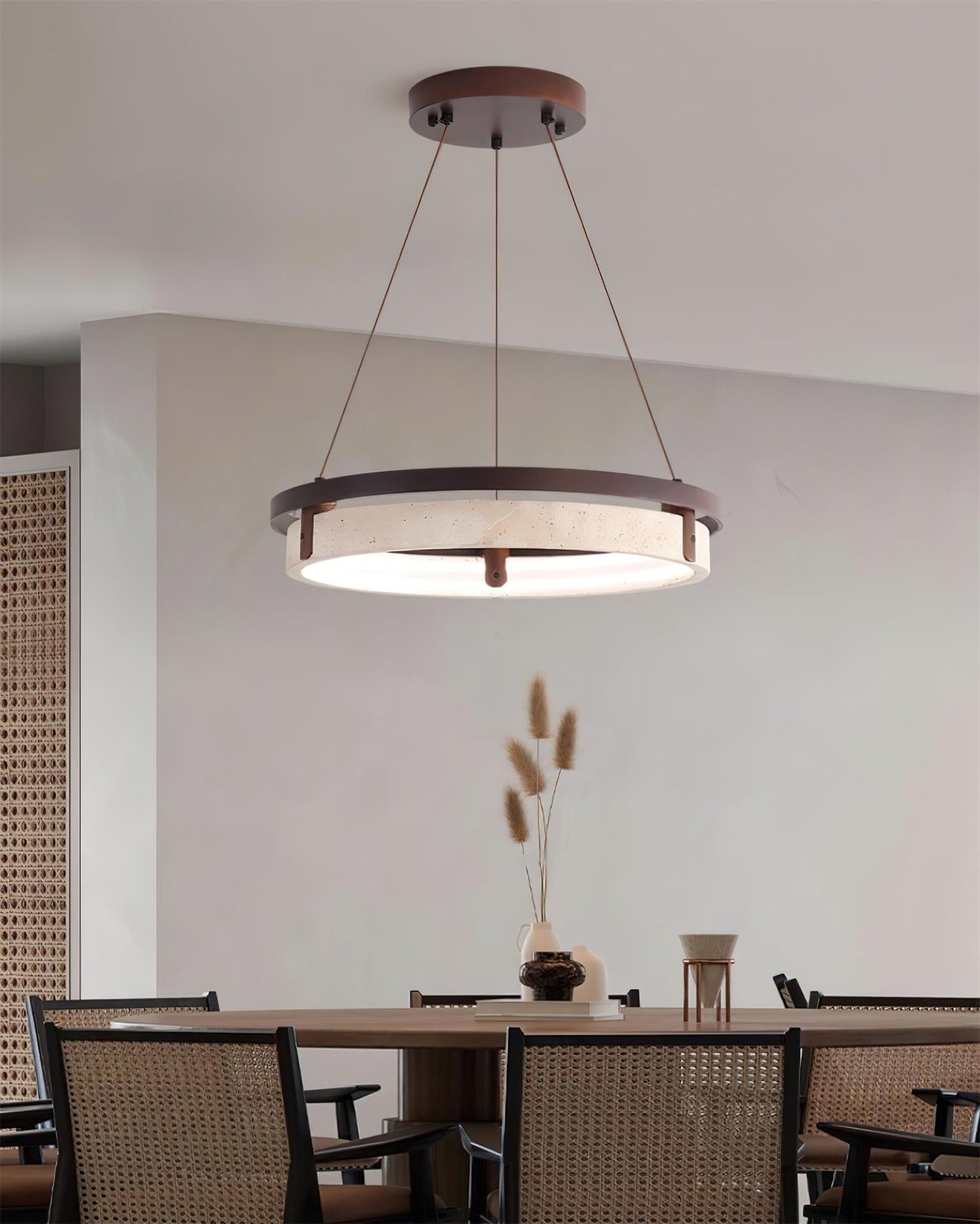 Laurent Ring Chandelier, Travertine Stone with Integrated LED