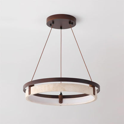 Laurent Ring Chandelier, Travertine Stone with Integrated LED