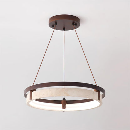 Laurent Ring Chandelier, Travertine Stone with Integrated LED