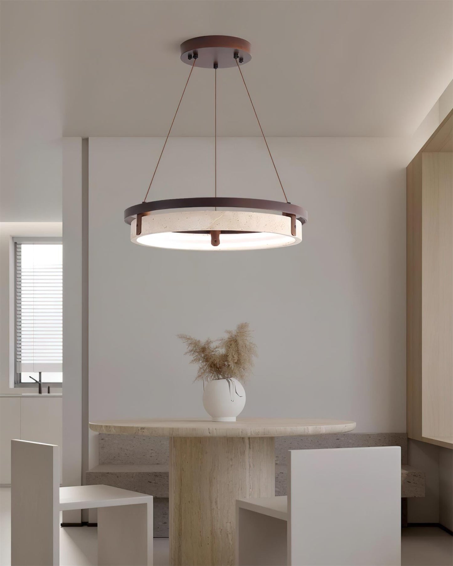 Laurent Ring Chandelier, Travertine Stone with Integrated LED