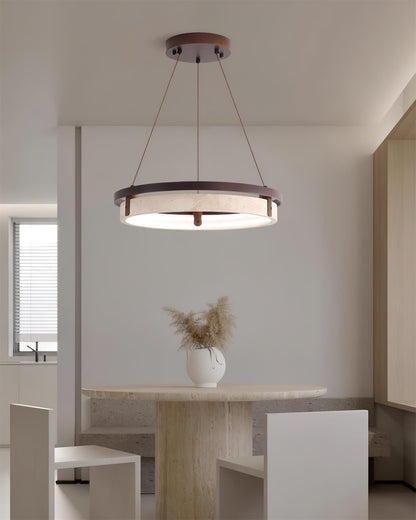 Laurent Ring Chandelier, Travertine Stone with Integrated LED