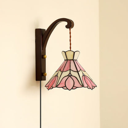 Clémence Serena Tiffany Wall Lamp Brass Wood and Glass LED Lighting