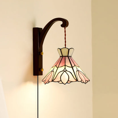Clémence Serena Tiffany Wall Lamp Brass Wood and Glass LED Lighting