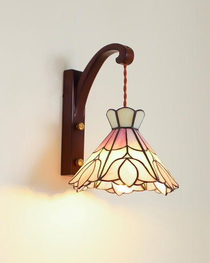 Clémence Serena Tiffany Wall Lamp Brass Wood and Glass LED Lighting