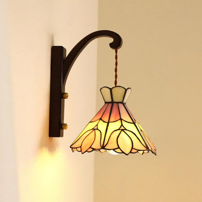 Clémence Serena Tiffany Wall Lamp Brass Wood and Glass LED Lighting