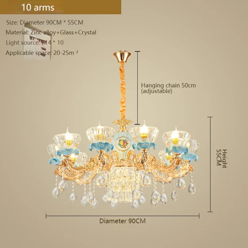 Lustre en cristal français pour salon et salle à manger de villa