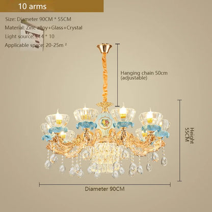 Lustre en cristal français pour salon et salle à manger de villa