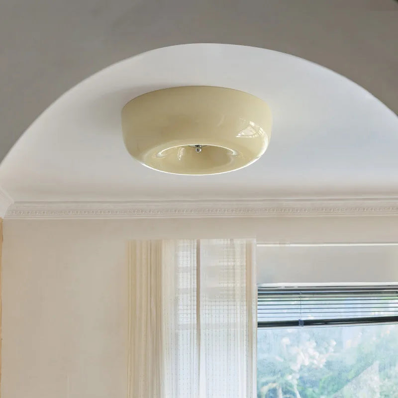 Plafonnier encastré Camille en verre beige pour couloir et chambre