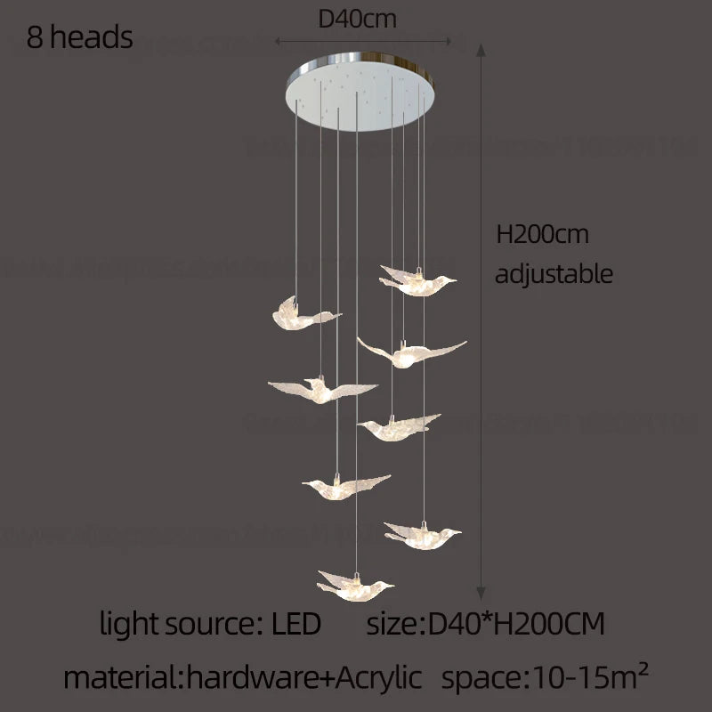 Lustre suspension d'escalier LED Delphine Swallow Bird