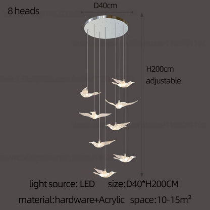 Lustre suspension d'escalier LED Delphine Swallow Bird