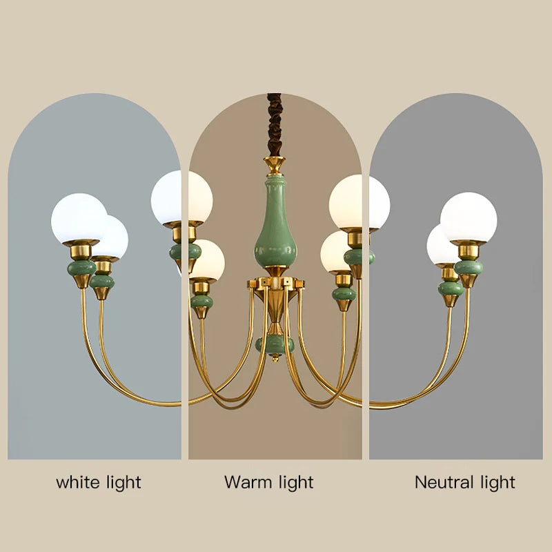 Lustre en céramique doré, minimaliste et rétro, avec lumières LED pour chambre et loft