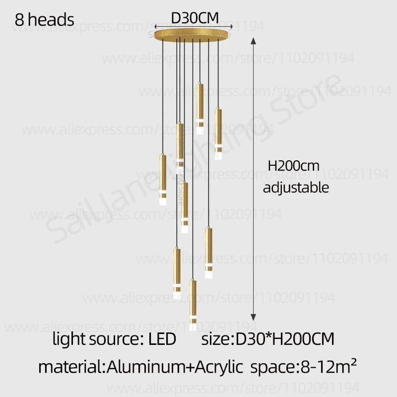 Aurélie Modern Gold LED Staircase Chandelier Light