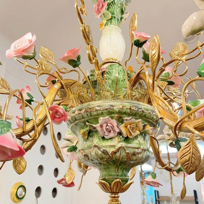Lustre Élisabeth en porcelaine et laiton, plafonnier de luxe à la française