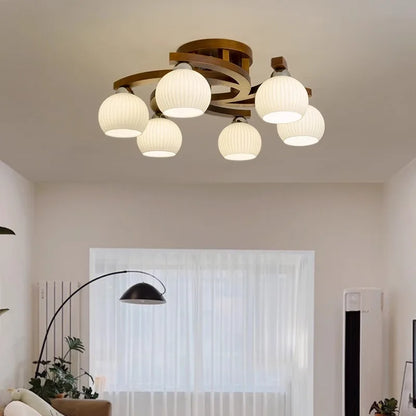 Camille Walnut Glass Globe LED Ceiling Light Wabi Sabi Style
