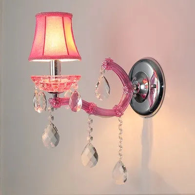 Lampes murales de chambre d'enfant européennes, princesse rose chaud, luminaire en cristal, lumières LED de fond de salon, Lamparas
