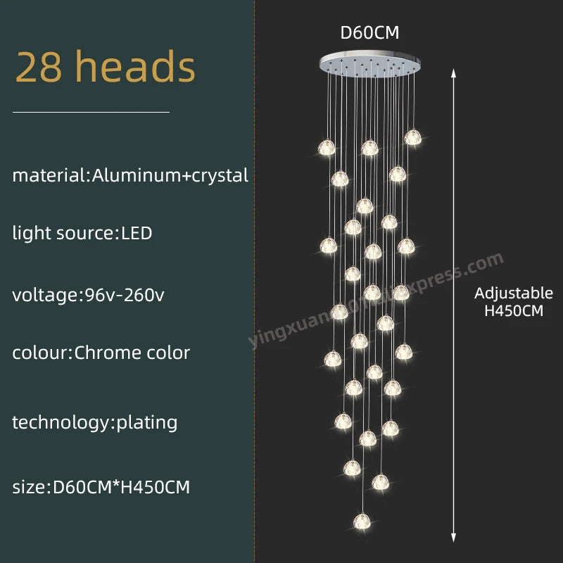 Lustre d'escalier en spirale en cristal Séraphine pour intérieurs de lofts de luxe