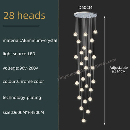 Lustre d'escalier en spirale en cristal Séraphine pour intérieurs de lofts de luxe