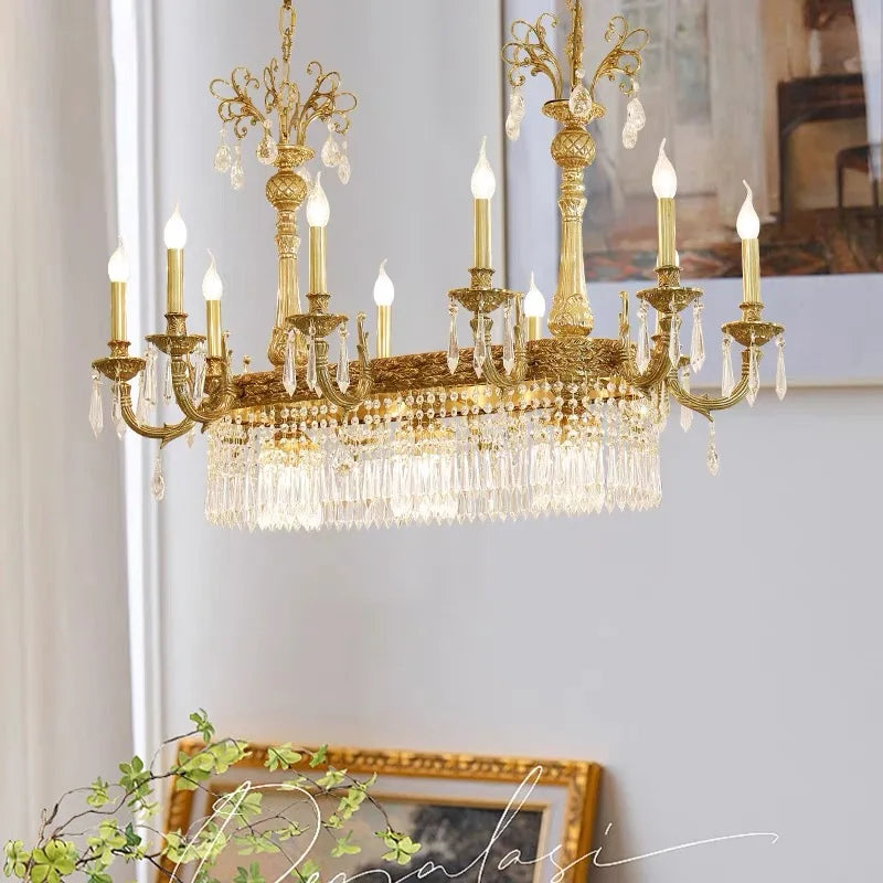 Lustre suspendu en cristal de cuivre de style européen à 10 lumières