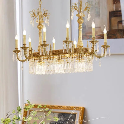 Lustre suspendu en cristal de cuivre de style européen à 10 lumières