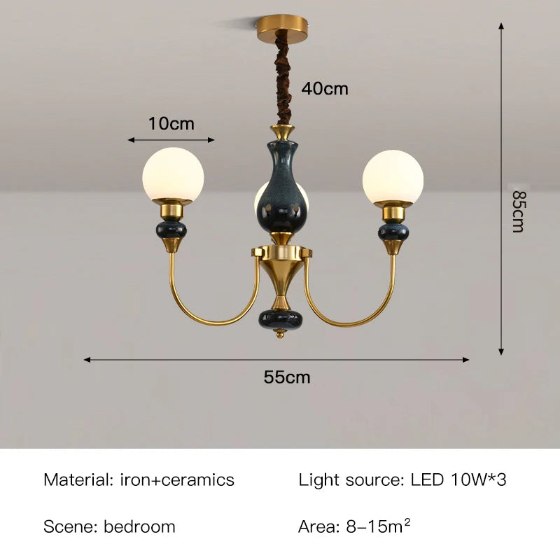 Lustre en céramique doré, minimaliste et rétro, avec lumières LED pour chambre et loft