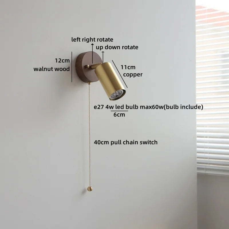 Lampe murale LED Camille Or Cuivre Noyer Style Japonais