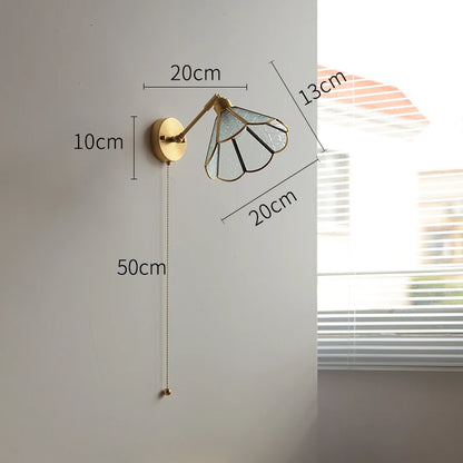 Applique Murale LED Élise Verre Vert Cuivre avec Interrupteur à Chaînette