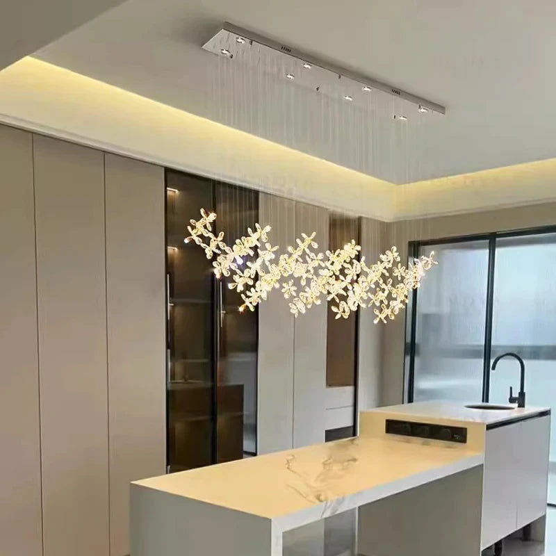 Suspension LED moderne de luxe en cristal avec fleur pour la maison et le restaurant