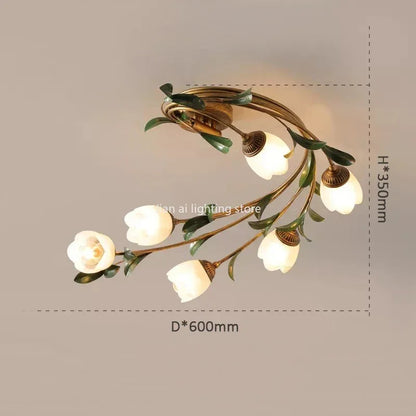 Éliane Nordic Flower Glass Iron Ceiling Light Retro Gold Fixture