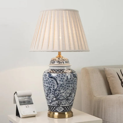 Lampadaire LED en céramique bleue et blanche pour chambre et salon