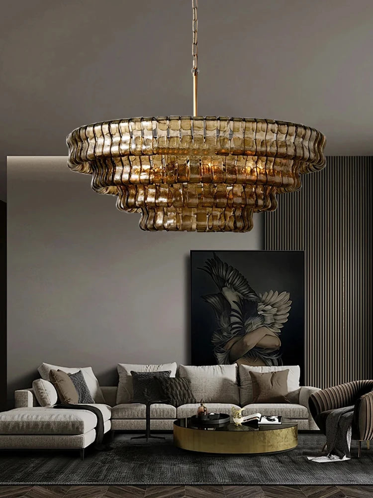 Gray Glass Round Ceiling Chandelier