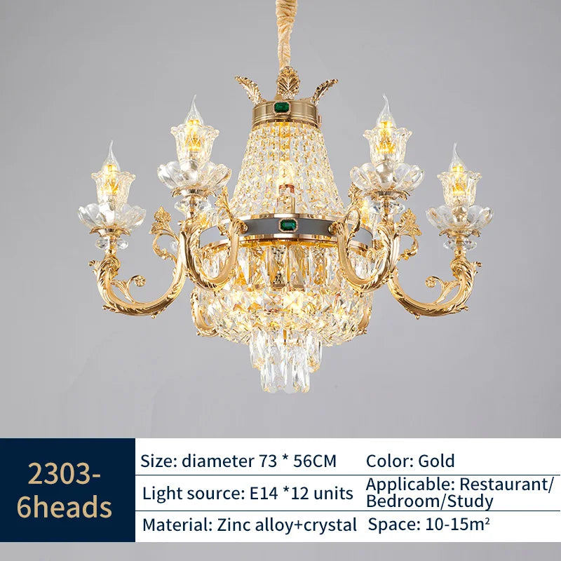 Lustre Bougie Cristal Doré pour Villa Duplex et Hall d'Hôtel