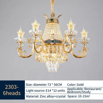 Lustre Bougie Cristal Doré pour Villa Duplex et Hall d'Hôtel