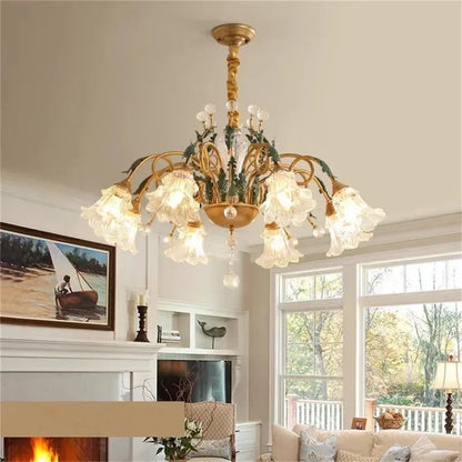 Lustre Évelyne en verre floral pour salles à manger et halls de luxe